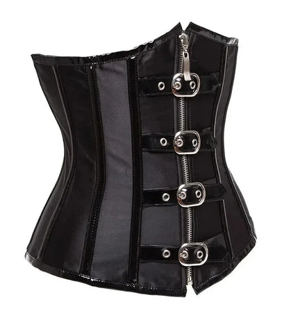 Gothic Steampunk Underbust Corset Top Black Red Spiral Steel Boned Waist Trainer Bustier with Zip Buckles Sliming Corselet