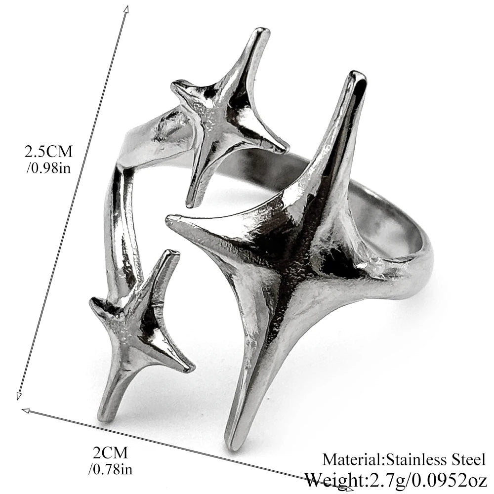 Simple Irregular Star Open Ring For Women Punk Gothic Stainless Steel Sliver Color Adjustable Couple Rings Y2K Egirl Jewelry