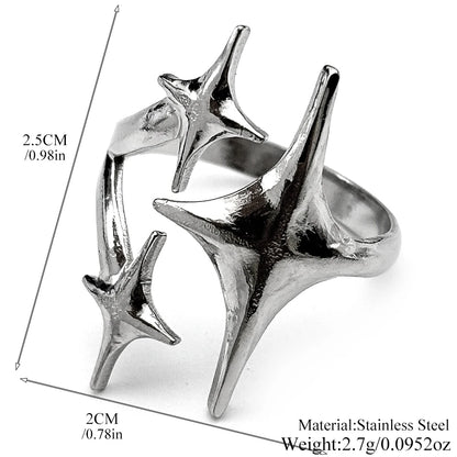 Simple Irregular Star Open Ring For Women Punk Gothic Stainless Steel Sliver Color Adjustable Couple Rings Y2K Egirl Jewelry