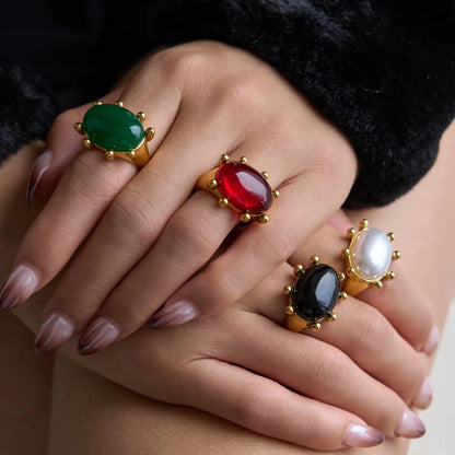 Gothic Green Red Zircon Claw Rings for Women 18k Gold Plated Hypoallergenic Stainless Steel Tarnish Free Jewelry Anillos Mujer