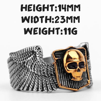 Stainless Steel Men Rings Skull Wing Motorcycle Punk Rock Gothic for Biker Male Boyfriend Jewelry Creativity Gift Wholesale