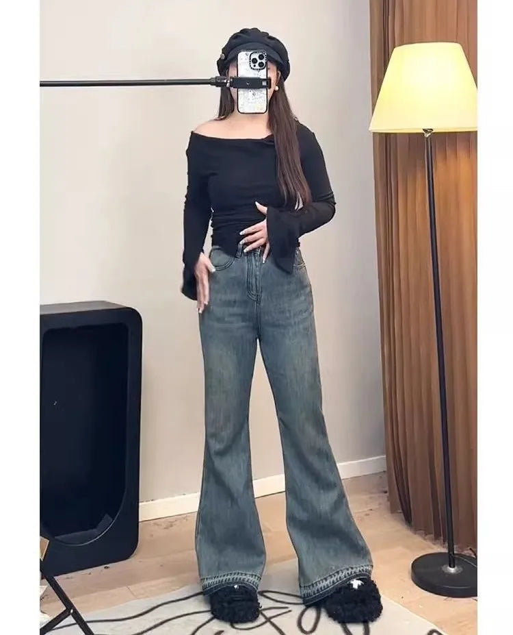 Bootcut Jeans Woman Plus Size Women Slant Pockets Shopping Goth Unique Pleated Bottom Leg Lifting Texture South Zipper Neutral