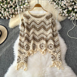 Boho Waves Crochet Fringe Sweater