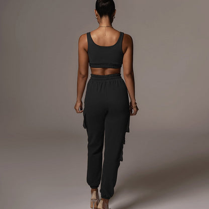 Solid Athleisure Casual Sporty Tracksuit Sets For Women Tank Top And Jogger Pants Suit Summer Two Piece Outfit Fashion 2022 Set