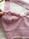 Summer Pink Denim Sexy Women Sets Elegant Zipper Suspenders Tops Sashes Button Pocket Irregular Slash Neck Slim Two Piece Set