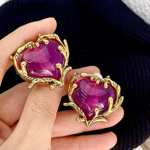 Vintage Purple Heart Earrings