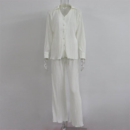 Tracksuit Women's Two Piece Sets Loose Long Sleeve Shirt Tops and Wide Leg Pants Pleated Suits 2022 Summer Female S27410X