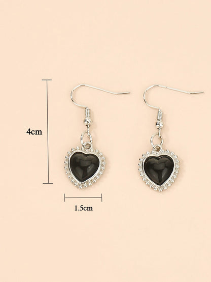 Black Vintage Heart Earrings