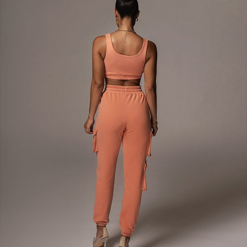 Solid Athleisure Casual Sporty Tracksuit Sets For Women Tank Top And Jogger Pants Suit Summer Two Piece Outfit Fashion 2022 Set