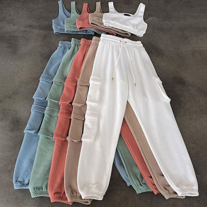Solid Athleisure Casual Sporty Tracksuit Sets For Women Tank Top And Jogger Pants Suit Summer Two Piece Outfit Fashion 2022 Set