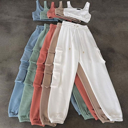 Solid Athleisure Casual Sporty Tracksuit Sets For Women Tank Top And Jogger Pants Suit Summer Two Piece Outfit Fashion 2022 Set