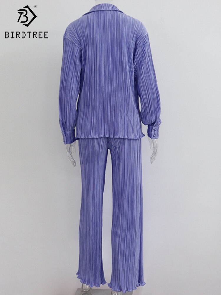Tracksuit Women's Two Piece Sets Loose Long Sleeve Shirt Tops and Wide Leg Pants Pleated Suits 2022 Summer Female S27410X