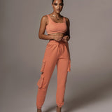 Solid Athleisure Casual Sporty Tracksuit Sets For Women Tank Top And Jogger Pants Suit Summer Two Piece Outfit Fashion 2022 Set
