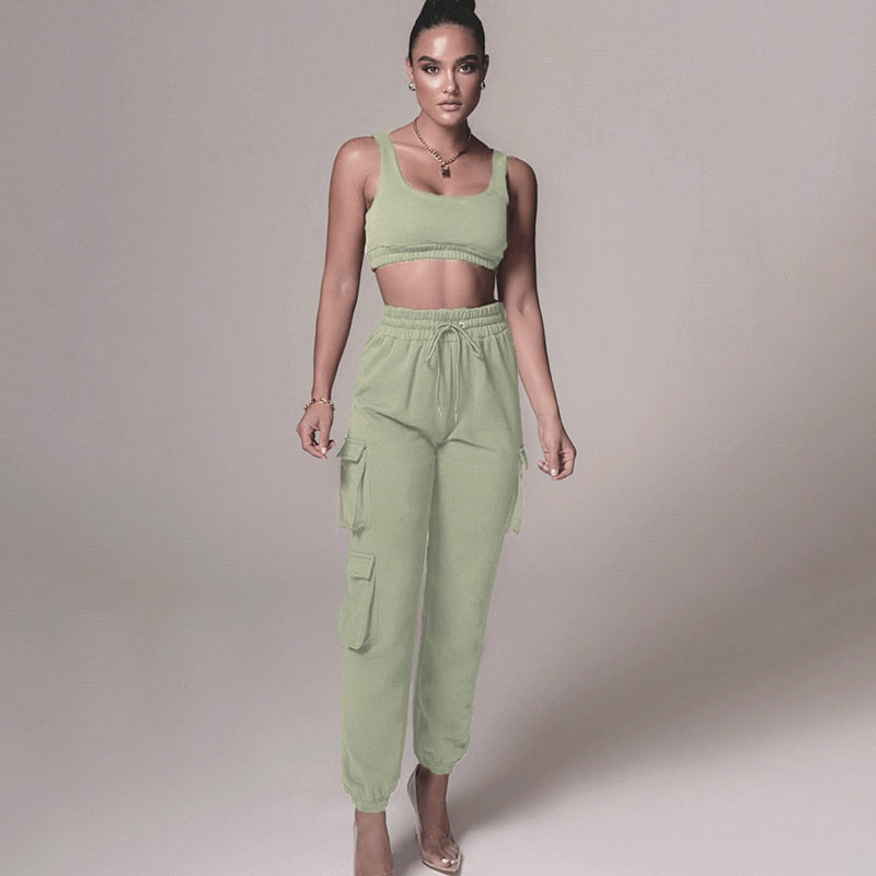 Solid Athleisure Casual Sporty Tracksuit Sets For Women Tank Top And Jogger Pants Suit Summer Two Piece Outfit Fashion 2022 Set