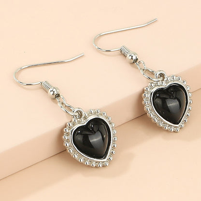Black Vintage Heart Earrings