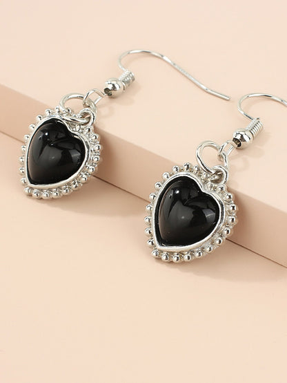 Black Vintage Heart Earrings