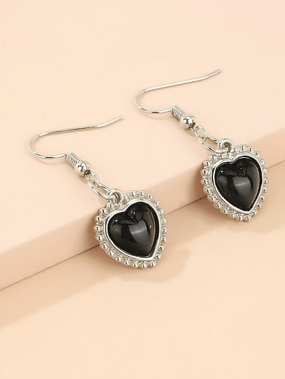 Black Vintage Heart Earrings