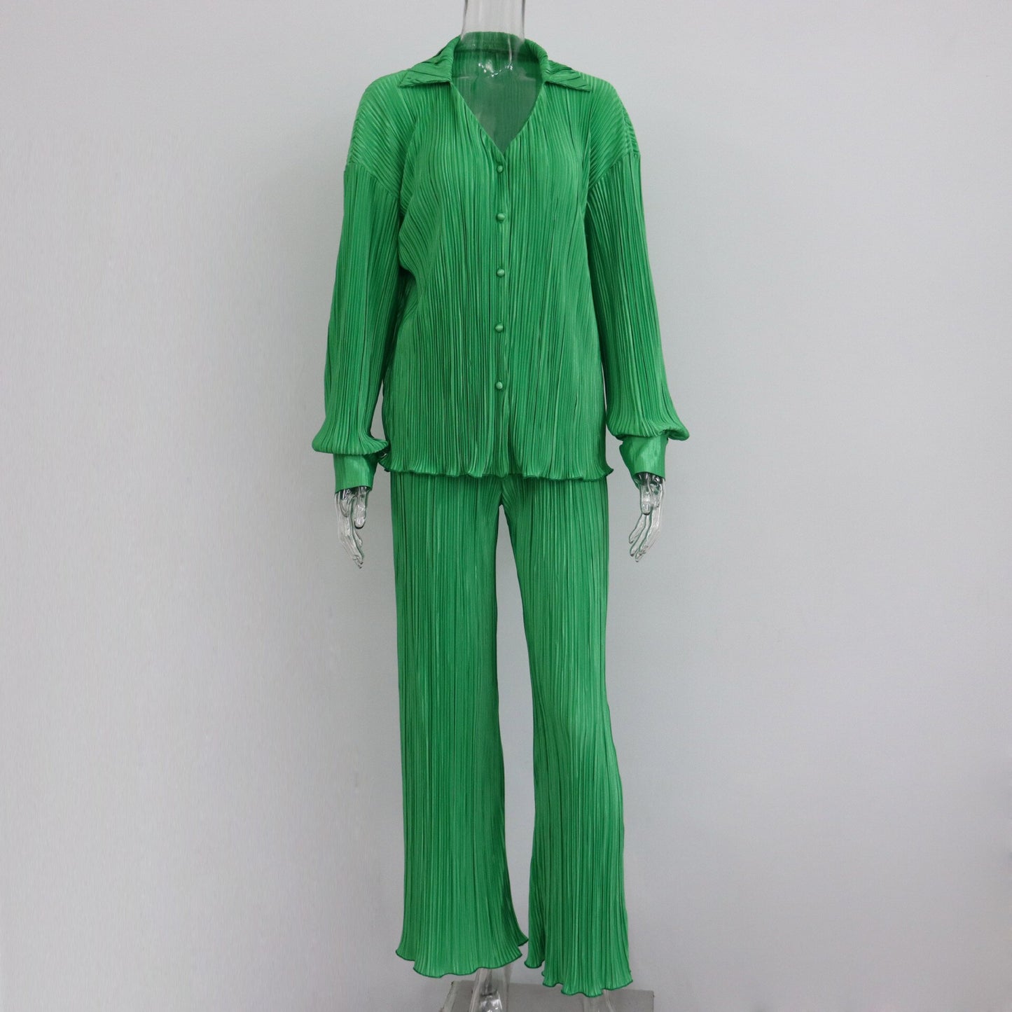 Tracksuit Women's Two Piece Sets Loose Long Sleeve Shirt Tops and Wide Leg Pants Pleated Suits 2022 Summer Female S27410X