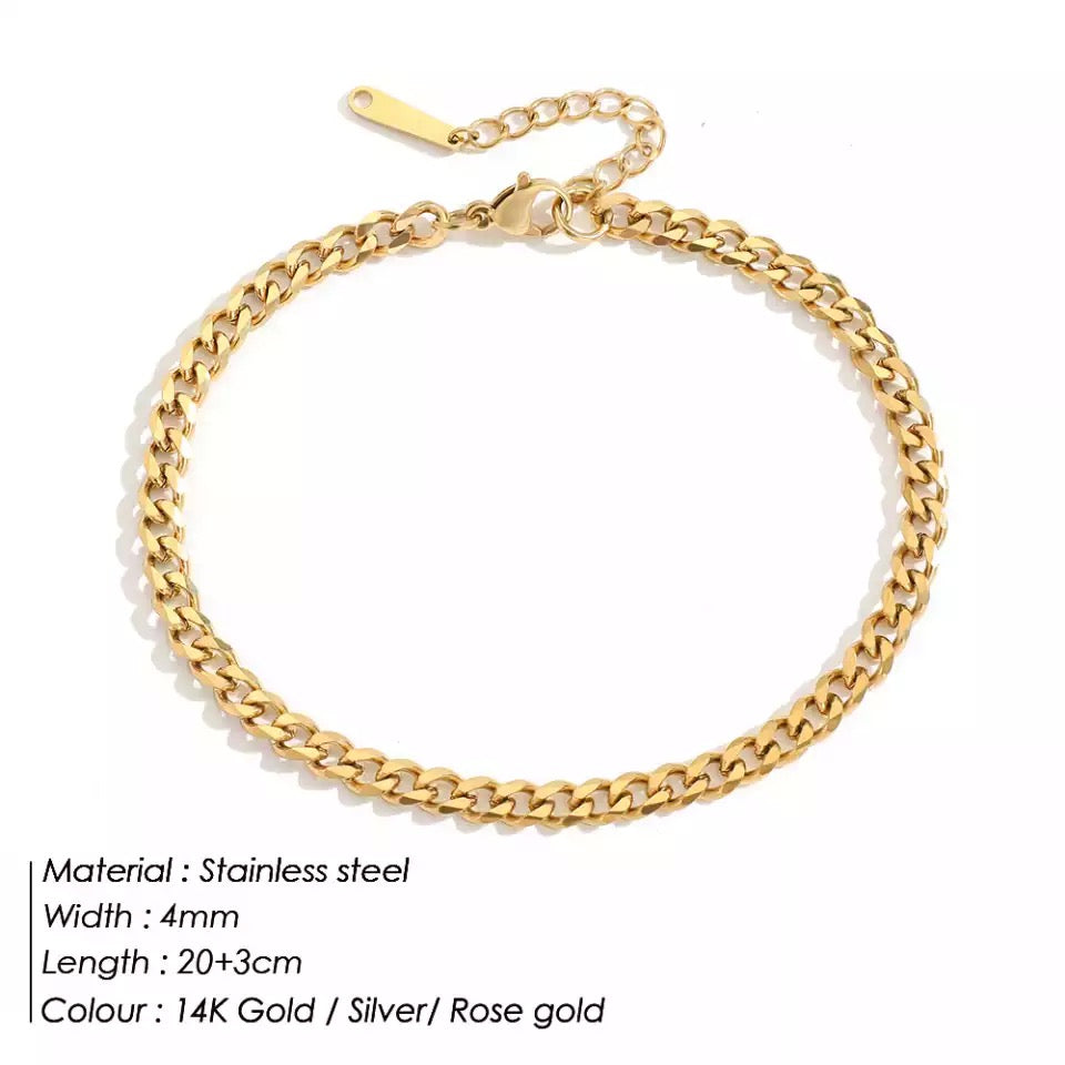 4mm Cuban Chain Anklet