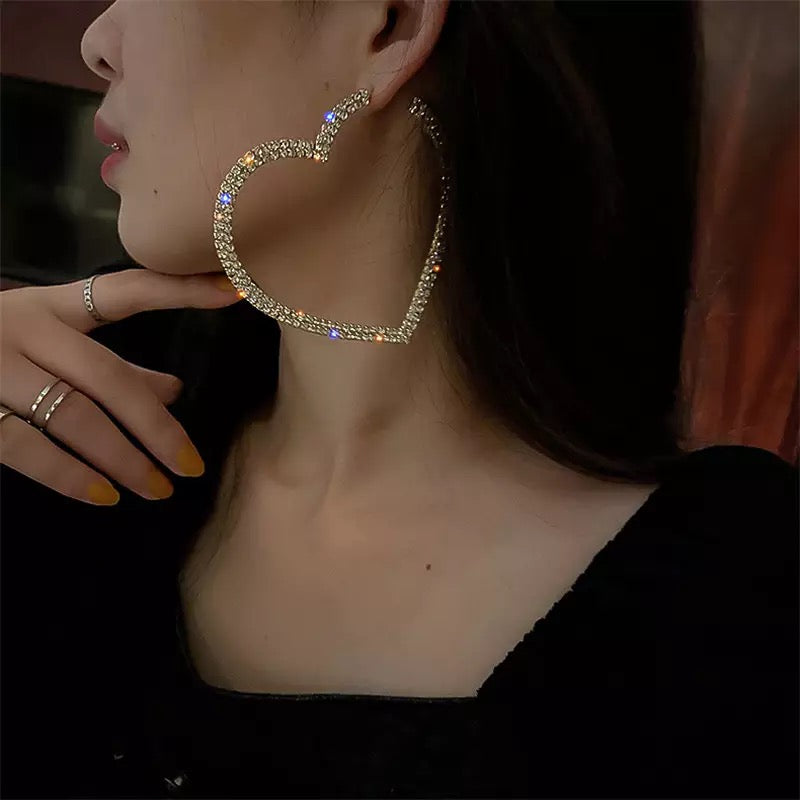 Blinged Heart Hoop Earrings