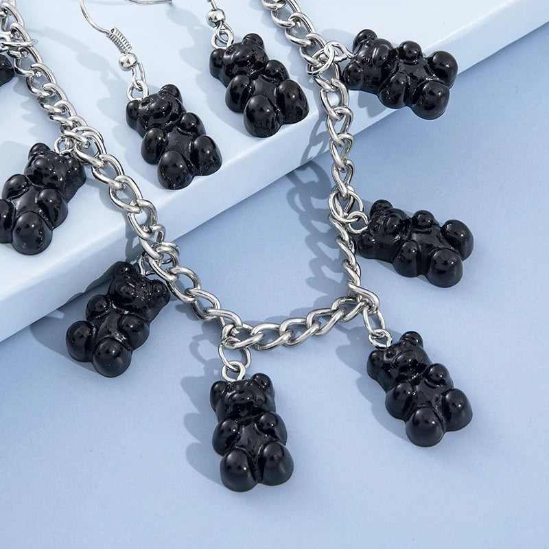 Schwarze Gummibärchen Halsketten-Set