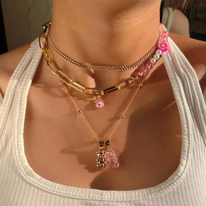 Pink Bear Stacked Necklace
